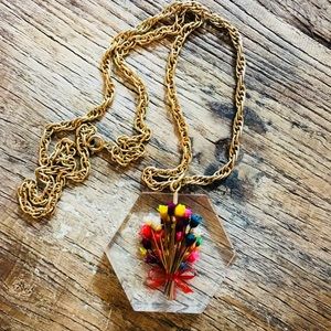 Vintage Rare Lucite flower embedded Clear Pendant